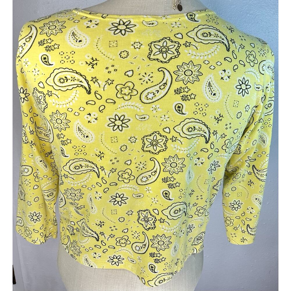 Vtg Pastel Yellow Western Paisley Cotton Born Y2K Top Size Medium - Picture 3 of 7